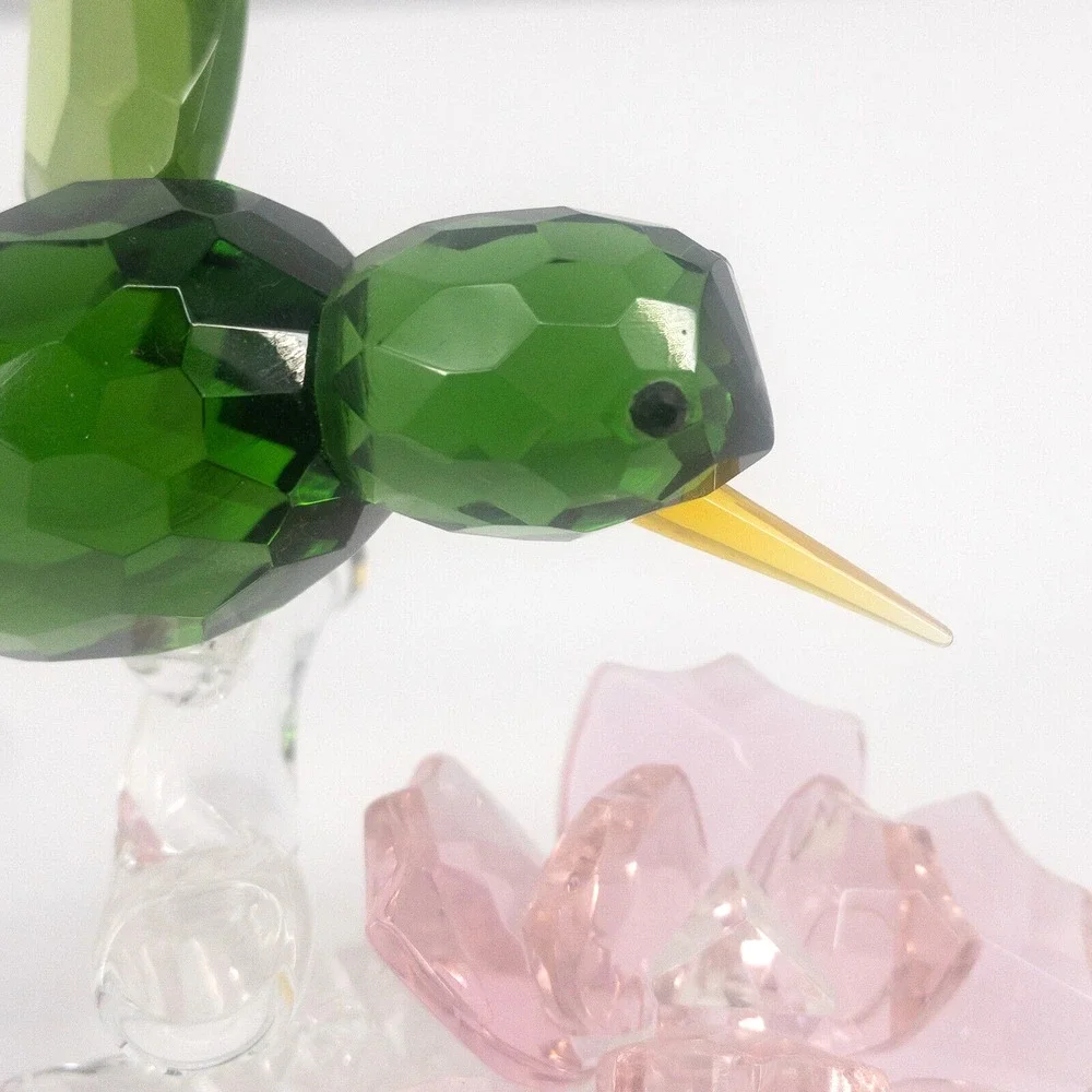 Sorelle Crystal Green Hummingbird Figurine Pink Flower Rare Signed 4 -3/4